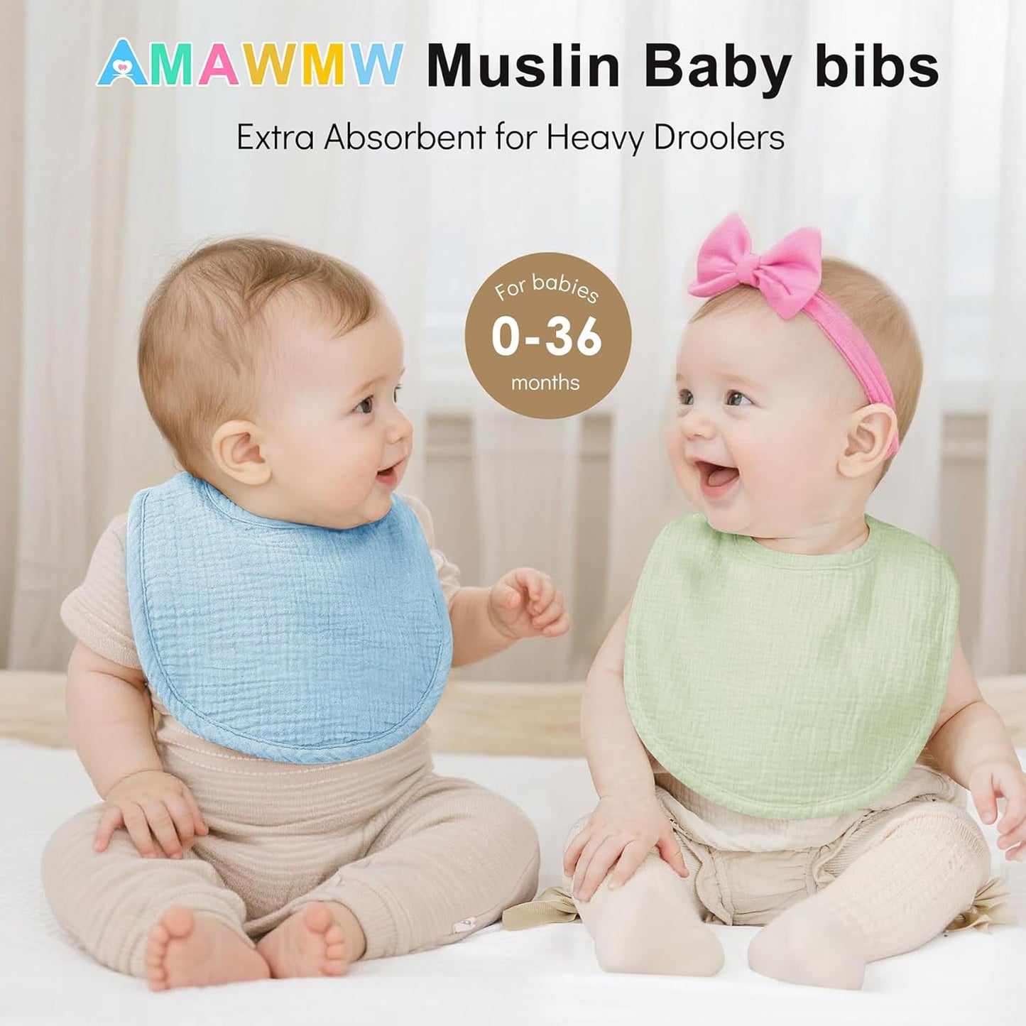 AMAWMW Muslin Baby Bibs for Unisex Boys Girls 6Pack Baby Bandana Drool Bibs Adjustable Newborn Bib for Drooling & Teething