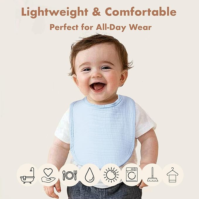 8-Pack Cotton Baby Drool Bibs - Quick-Dry Absorbent Bandana Bibs, Adjustable Snaps for Newborn to 24M