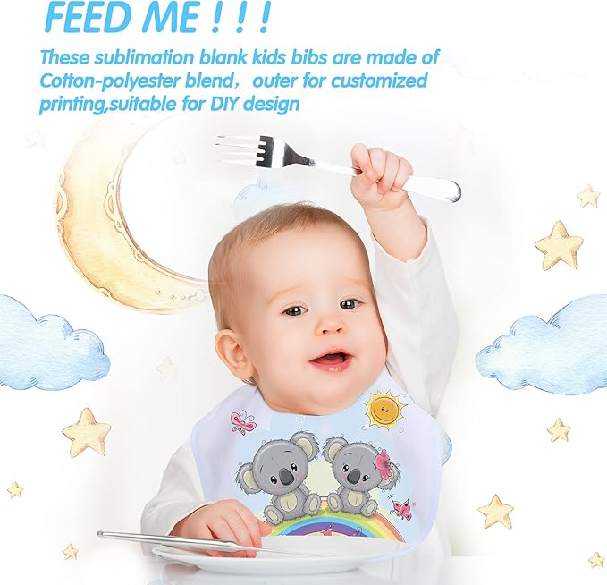 HooLing 12-Piece Sublimation Blank Baby Bib Set, Heat Press White Bibs, Printable, Reusable, Stain & Odor Resistant, Feeder Drool Bibs, 11.8 x 10.63 inches, Unisex-Babies, White