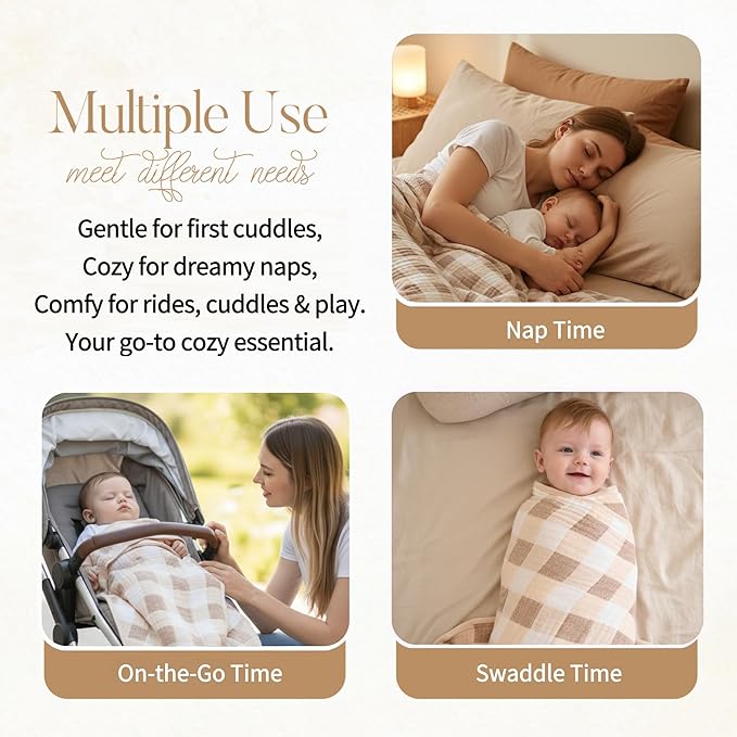 Ultra-Soft Muslin Baby Blanket - Swaddle & Crib, 43x43 (Warm Coffee)