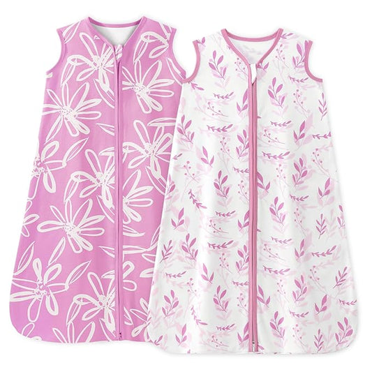 Baby Sleep Sack 0-6 Months 1.0 Tog Baby Wearable Blanket 100% Cotton Sleeping Sack with 2-Way Zipper for Infant Newborn Purple Leaf