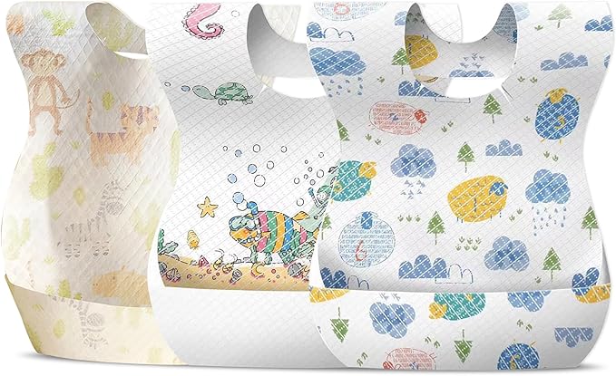 30/60pcs Baby Disposable Bibs-Individually Packaged,Soft, Leak Proof and Convenient, disposable bibs for toddlers