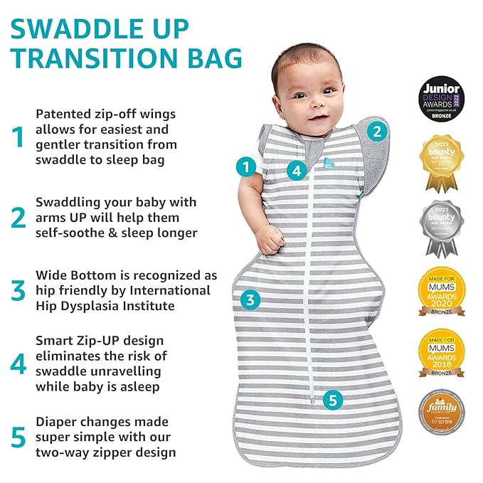 Love to Dream Swaddle Up Transition Swaddle, Silky-Lux, Luxuriously Super Soft and Luxurious 100% Viscose, Patented Zip-Off Wings, Gently Help Baby Transition, Lite 0.2 TOG, 19-24 lbs, Monscape White