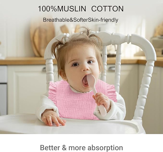 Baby Muslin Bibs,6 Pcs Drool Bandana Bibs for Baby Girl Drooling and Teething,Soft and Absorbent Cotton for Newborn