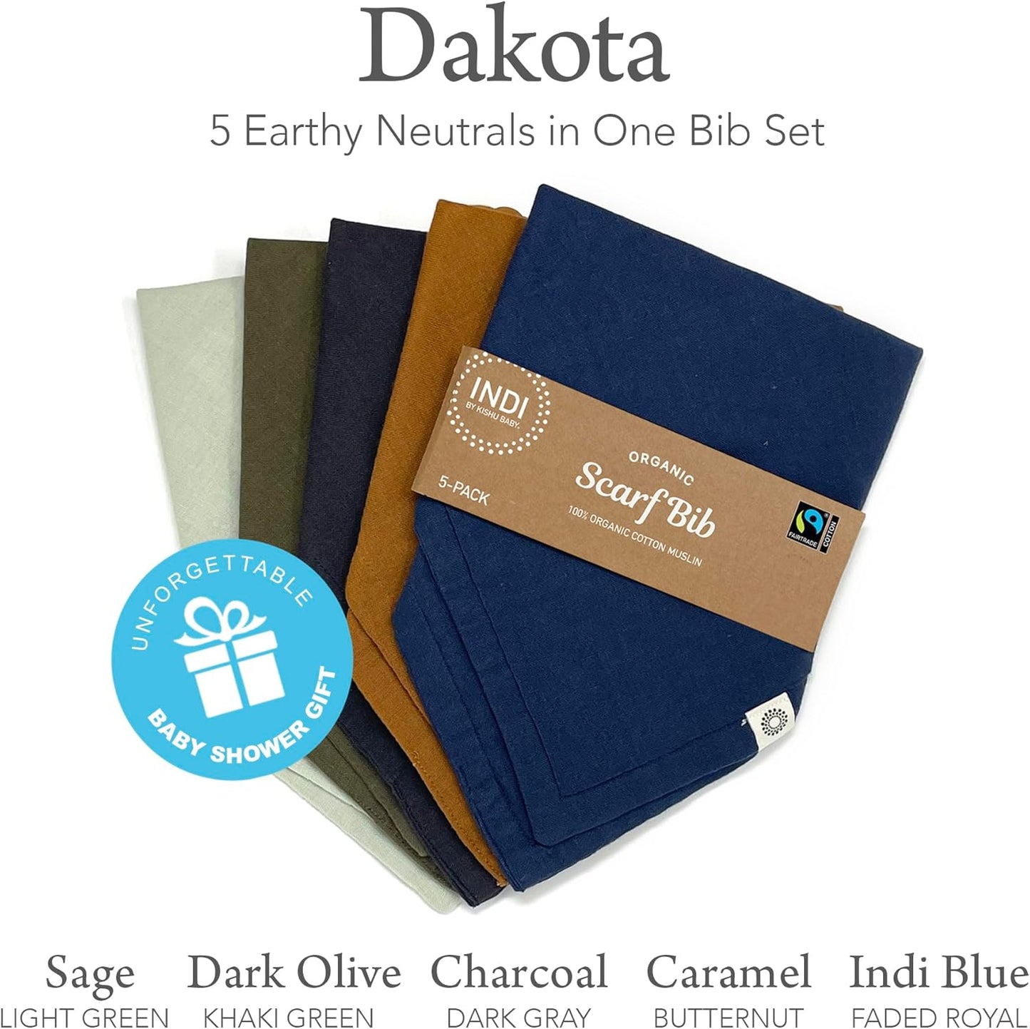 Kishu Baby Indi Organic Baby Bandana Bibs – Fairtrade 4-Way Reversible Drool Bibs for Boys & Girls – Unisex (Set of 5)