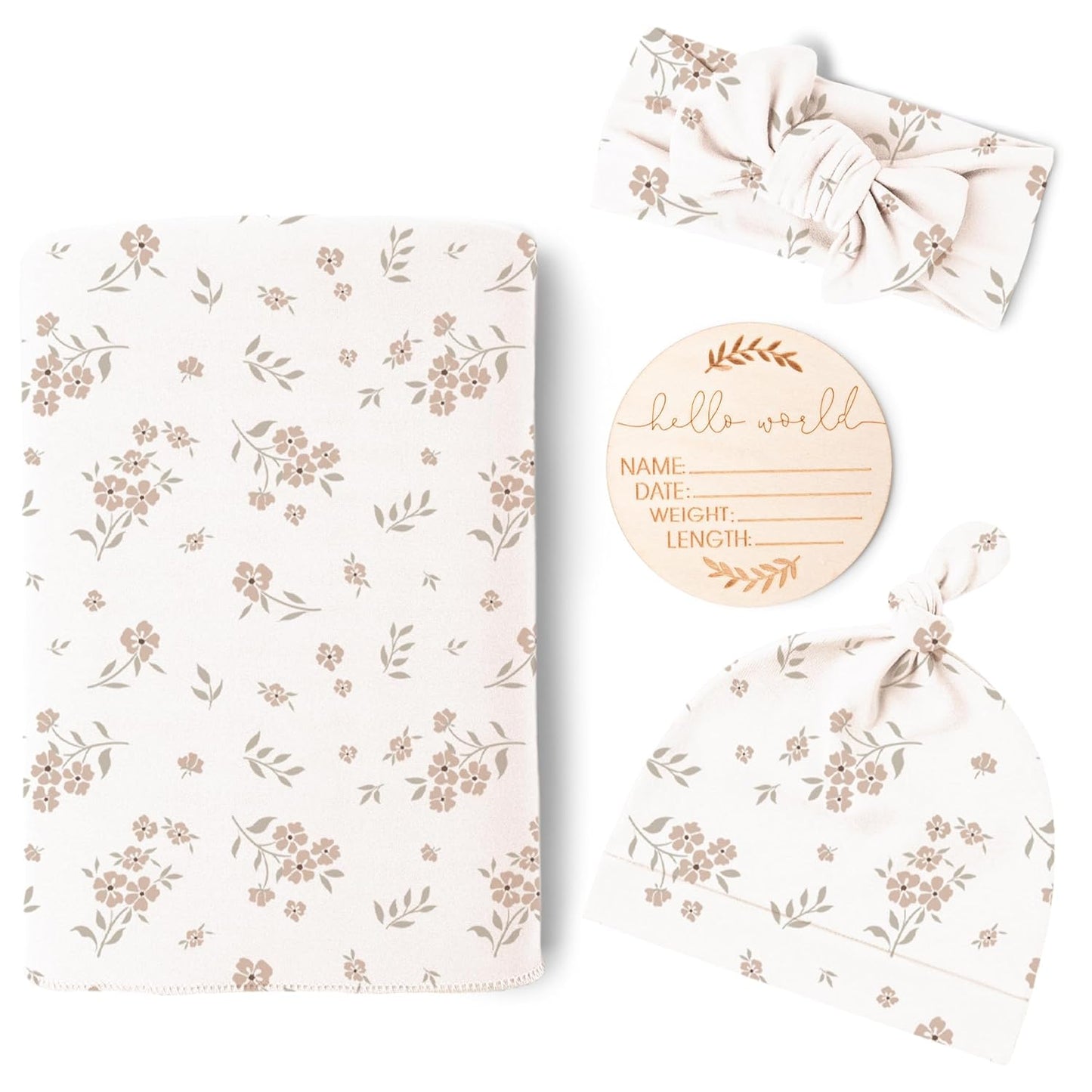 Konssy Baby Girl Newborn Receiving Blanket with Matching Headband and Beanie Set Baby Swaddle Nursery Swaddle Wrap