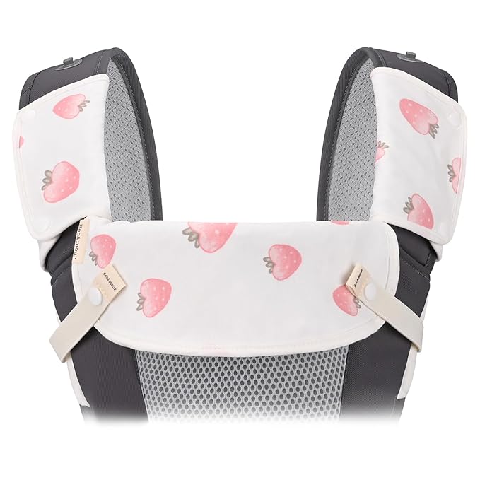 Bebamour Drool and Teething Reversible Cotton Pad For All Carry Positions Baby Carrier White Drool Bib For Boys & Girls(Strawberry)