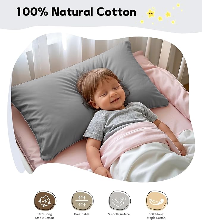 Deep Dream Toddler Pillowcases for 13x18 Pillow 2 Pack, 100% Cotton Travel Pillow Case Cover, 600 Thread Count Cotton Pillow Covers, Soft & Breathable Small Pillow Cases Envelope Closure, Dark Grey