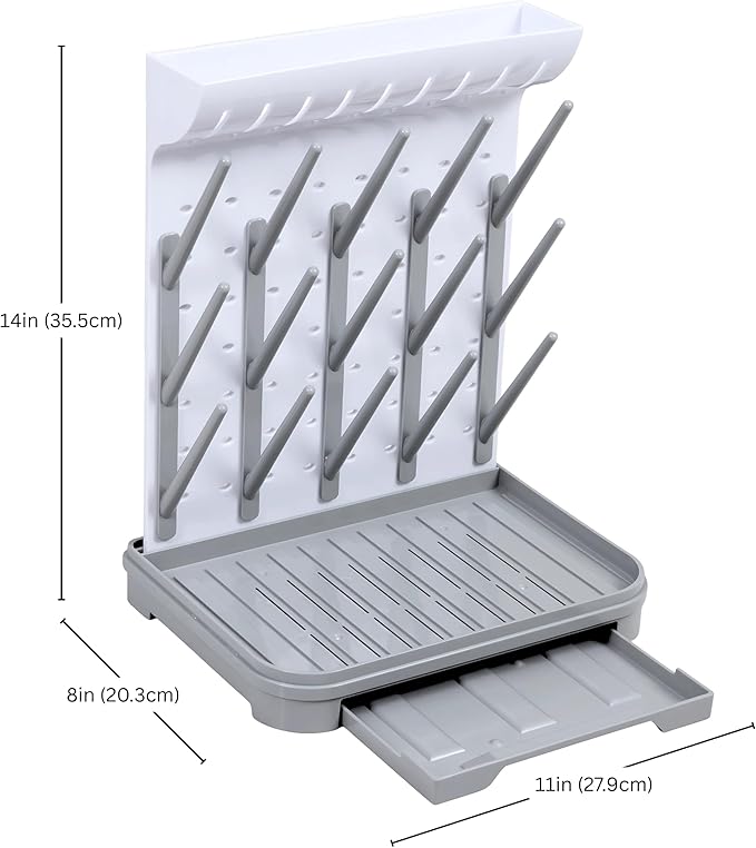 Baby Bottle Drying Rack – Large Vertical Bottle Dryer for 15 Bottles, Space-Saving Countertop Rack for Baby Bottles & Accessories, Compact Holder for Newborn Essentials