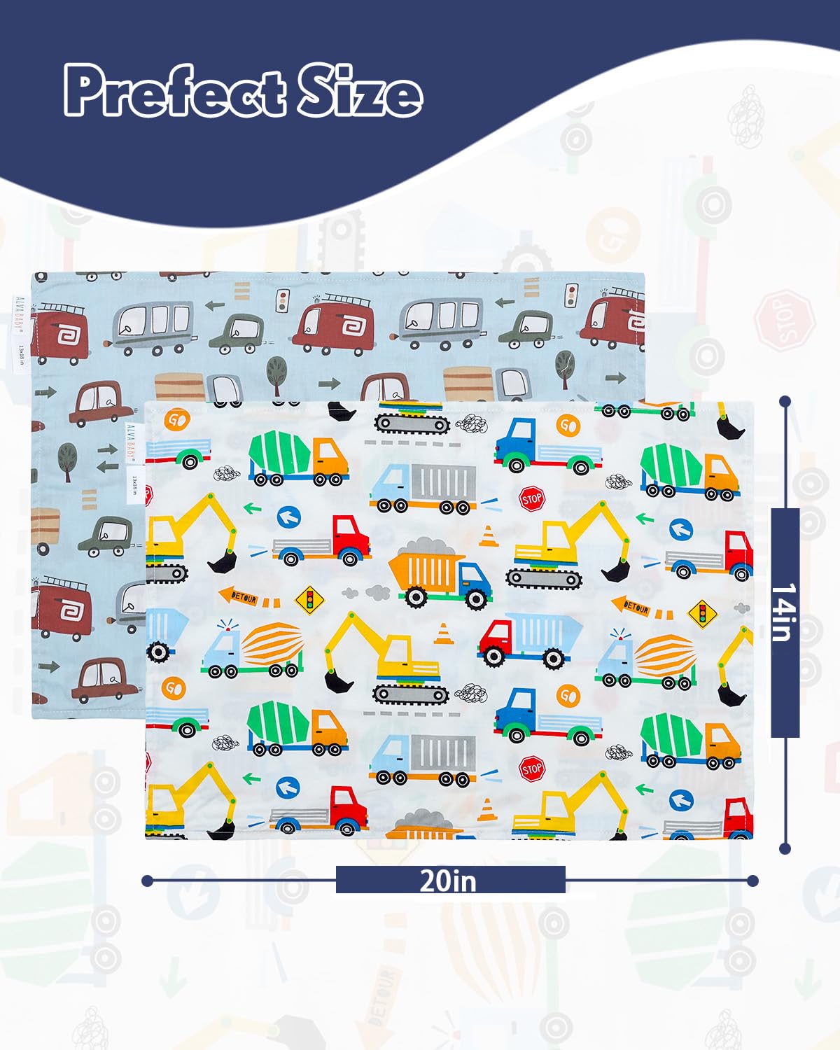 ALVABABY Toddler Pillowcases 2 Pack Cotton Kids Pillow Cover Fit 13"x 18" or 14"x20" Envelope for Girl Boy Sleepy Travel 2L-FTP12A