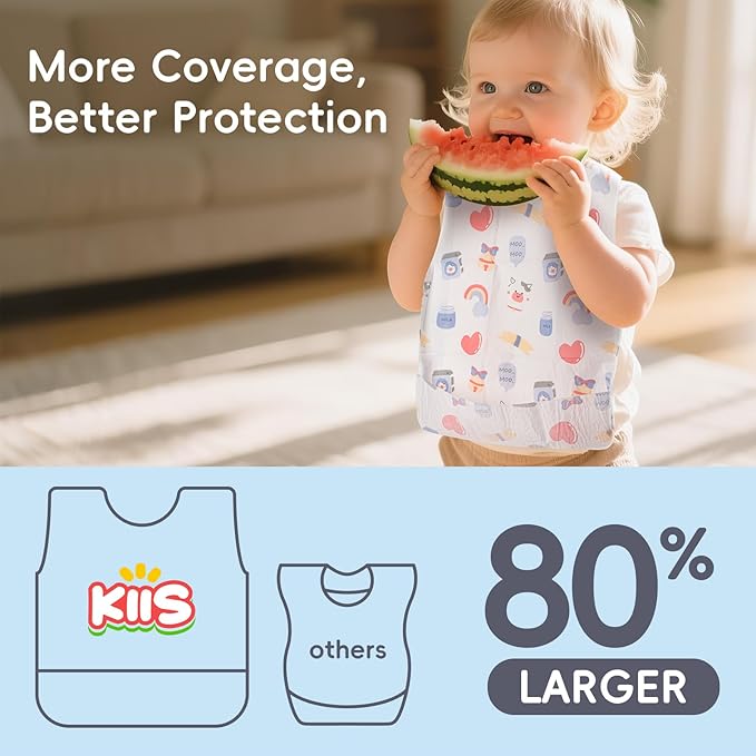 KIIS Disposable Baby Bibs for Travel - Waterproof Baby Smock Bibs for Eating, Toddlers & Kids - Travel & Daycare Essentials