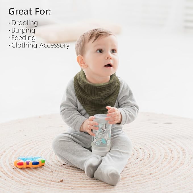 Bearmoss Muslin Baby Bibs 8 Pack Soft Bandana Bibs for Drooling & Teething, Absorbent Burp Cloths with Adjustable Snaps