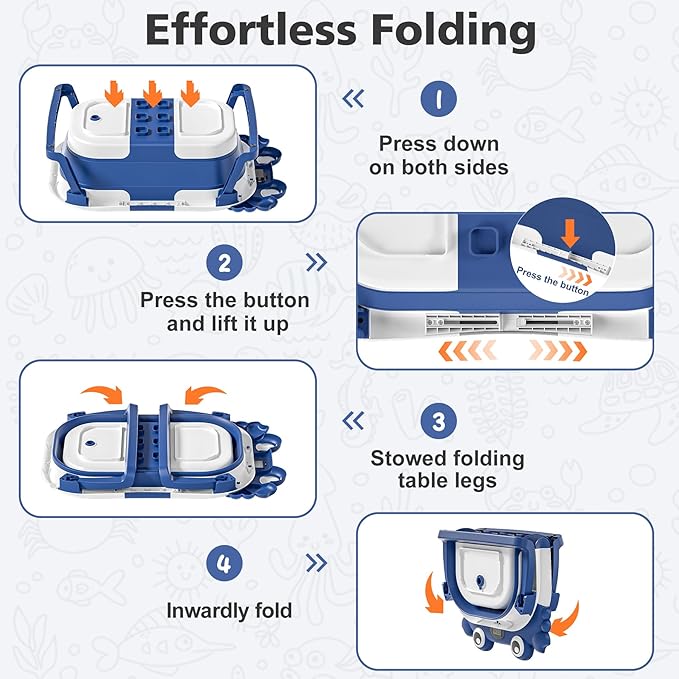 Collapsible Baby Bathtub for Newborns with Thermometer and Soft Floating Cushion Portable and Foldable Travel Baby Boy Bath Tub for Infants to Toddler 0-36 Month (Navyblue)