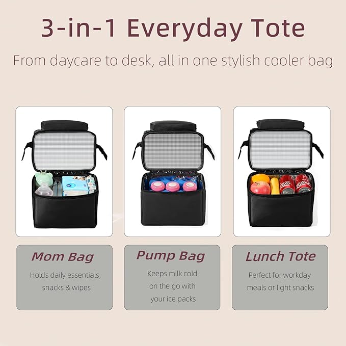 Insulated Bottle Cooler Bag, Holds 6×9oz, 18L Large 2-n-1 Backpack Lunch Bag for Nursing, Work, Daycare (Black)