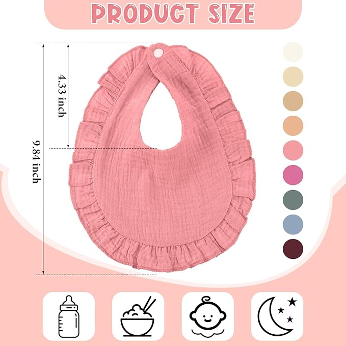 Kenning 18 Pcs Muslin Drool Baby Bibs Baby Girl Ruffle Bibs Absorbent Cotton with Snap Button for Boys Girls