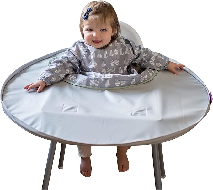 Tidy Tot- Baby Bib & Tray Kit - Mess Proof Long Sleeve Smock Attaches to Feeding Mat, Waterproof Bib - Fits Babies 6-24 Month