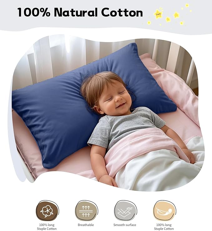 Deep Dream Toddler Pillowcases for 13x18 Pillow 2 Pack, 100% Cotton Travel Pillow Case Cover, 600 Thread Count Cotton Pillow Covers, Soft & Breathable Small Pillow Cases Envelope Closure, Navy Blue