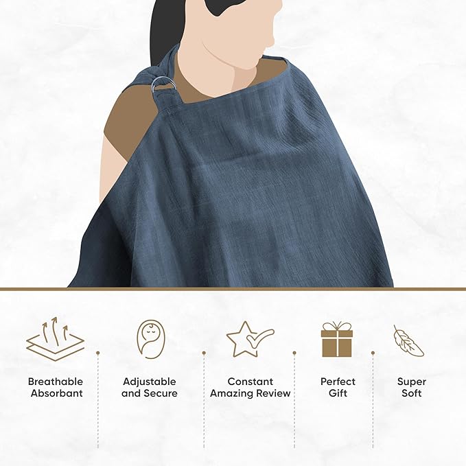 MOZAH 100% Organic Cotton Muslin Nursing Cover for Baby Breastfeeding, Breathable 100% Cotton Breastfeeding Cover with Rigid Hoop for Mother Nursing Apron, Multi-use Carseat Canopy (Blue Mirage)