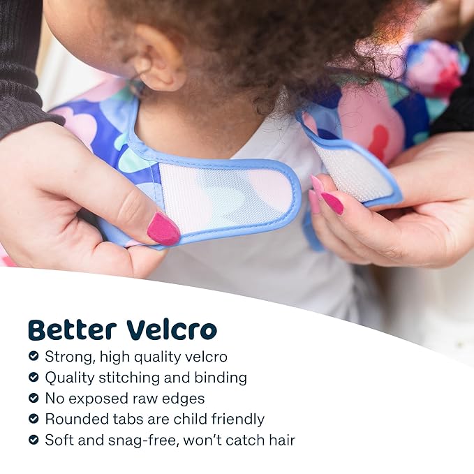 Tiny Twinkle Short Sleeve Apron Baby & Toddler Bib for Girls – Waterproof, Mess-Proof Bibs for Eating & Feeding, Machine Washable,Perfect Holiday Gift (Floral Blue, 2-4Y)