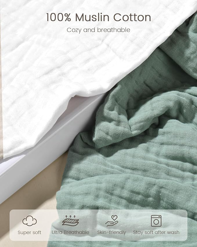 Hooded Baby Towels for Newborn, 35x35 Inch 2 Pack 100% Muslin Cotton Baby Bath Towel, Soft Baby Beach Towels with Hood for Infants, Toddlers and Kids, (Roman Green + White)