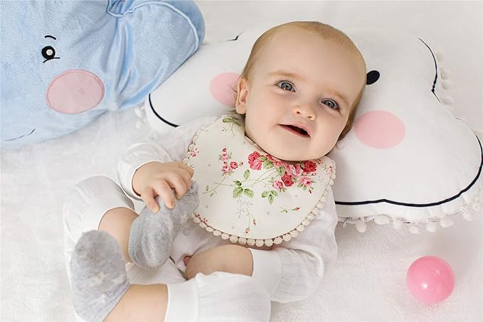 GZMM Baby Bib For Girls,Reversible Waterproof Handmade Natural Cotton Baby Drool Bib 0-12 months 2 Pack