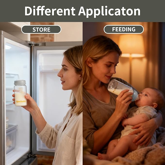 Breast Milk Storage Bottles 240ml 8oz BPA-Free Leak-Proof Baby Bottle for Breastmilk Storage Wide Neck Bottles with Screw Ring Sealing Disk Breastfeeding (Grey, 240ml-2Packs)