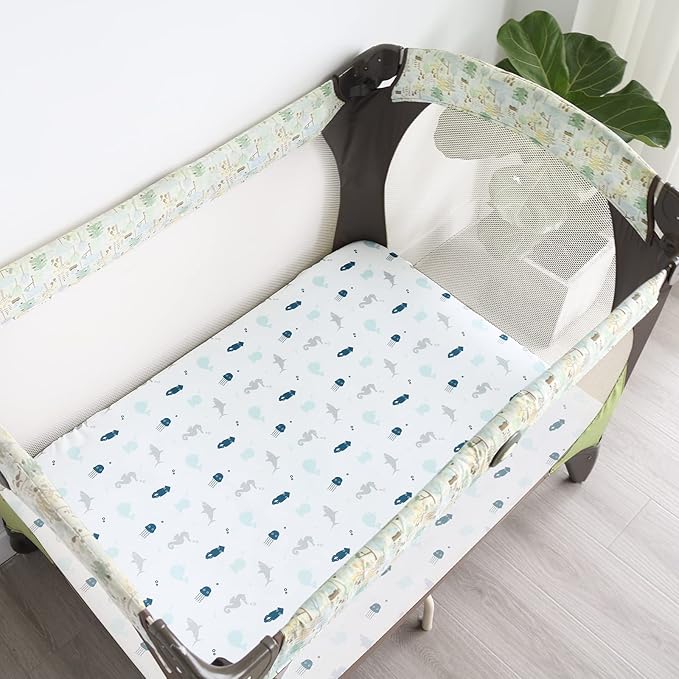 SPRINGSPIRIT Pack and Play Sheets, Pack n Play Sheets Ultra Soft, Mini Crib Sheets 2 Pack, Pack n Play Mattresses Sheets Compatible with Graco Pack n Play, Soft and Breathable, Grey