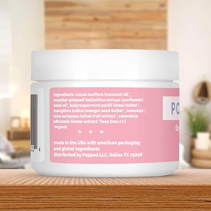 Popped Organic Nipple Butter (2 oz) | Made in the USA | Moisturizing Nipple Cream for Sore, Dry, and Cracked Nipples | Postpartum Essential Balm for Breastfeeding, Nursing