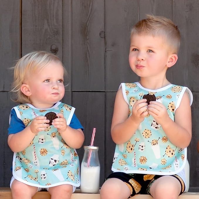 BapronBaby Cookies & Milk Bapron - No Neck Tie Safer Bib for Baby & Toddler - Soft Waterproof Stain Resistant - Machine Washable - Sz Preschool 3-5yrs