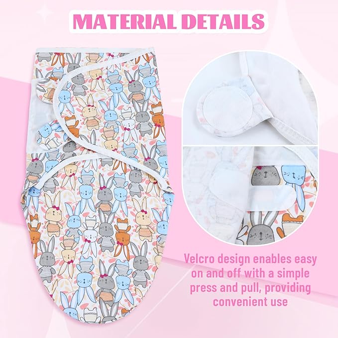 Cinaci 2 Pieces Adjustable Soft Cotton Baby Swaddle Sleep Sacks Hats Newborn Nursery Caps Beanies Bonnets Swaddle Blanket Wraps for Baby Girls Boys Infants Newborns (2PCS S5)