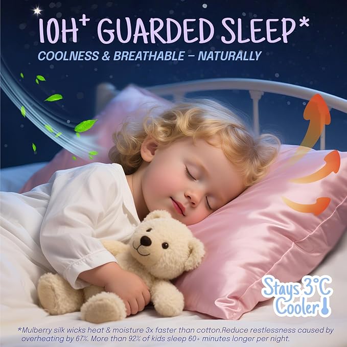 OLESILK 100% Mulberry Silk Toddler Pillowcase for Hair and Skin, Both Sides 19 Momme Pure Natural Silk Travel Pillow Cases with Hidden Zipper, 13"x 18", Pink