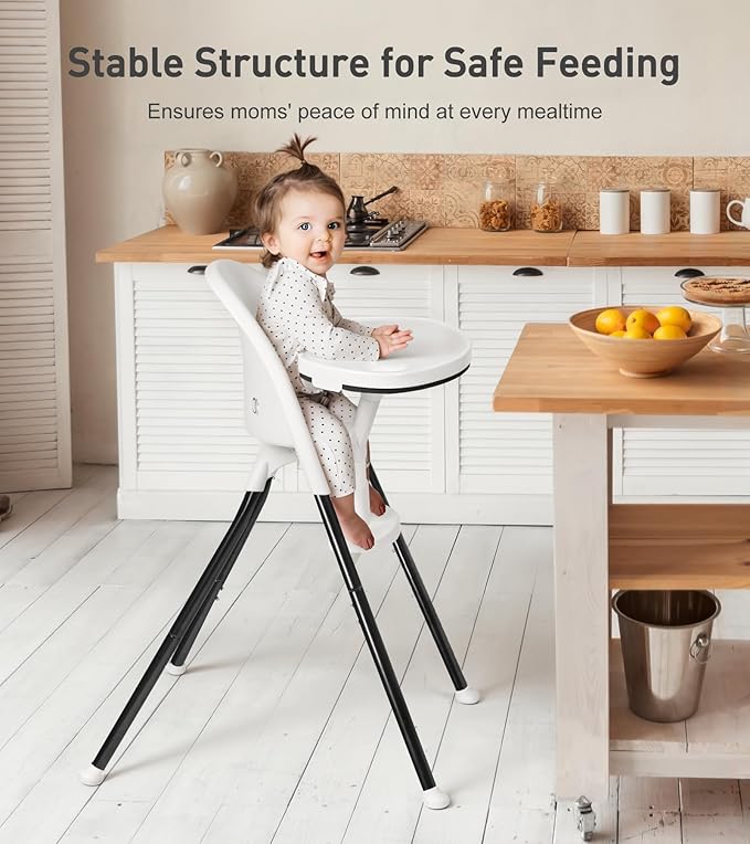 Funny Supply 3-in-1 Cute Folding High Chair, High Chairs for Babies and Toddlers, Modern Space Saving Highchair with Removable Double Tray, Easy to Clean, Light Weight Baby Feeding Chair, White