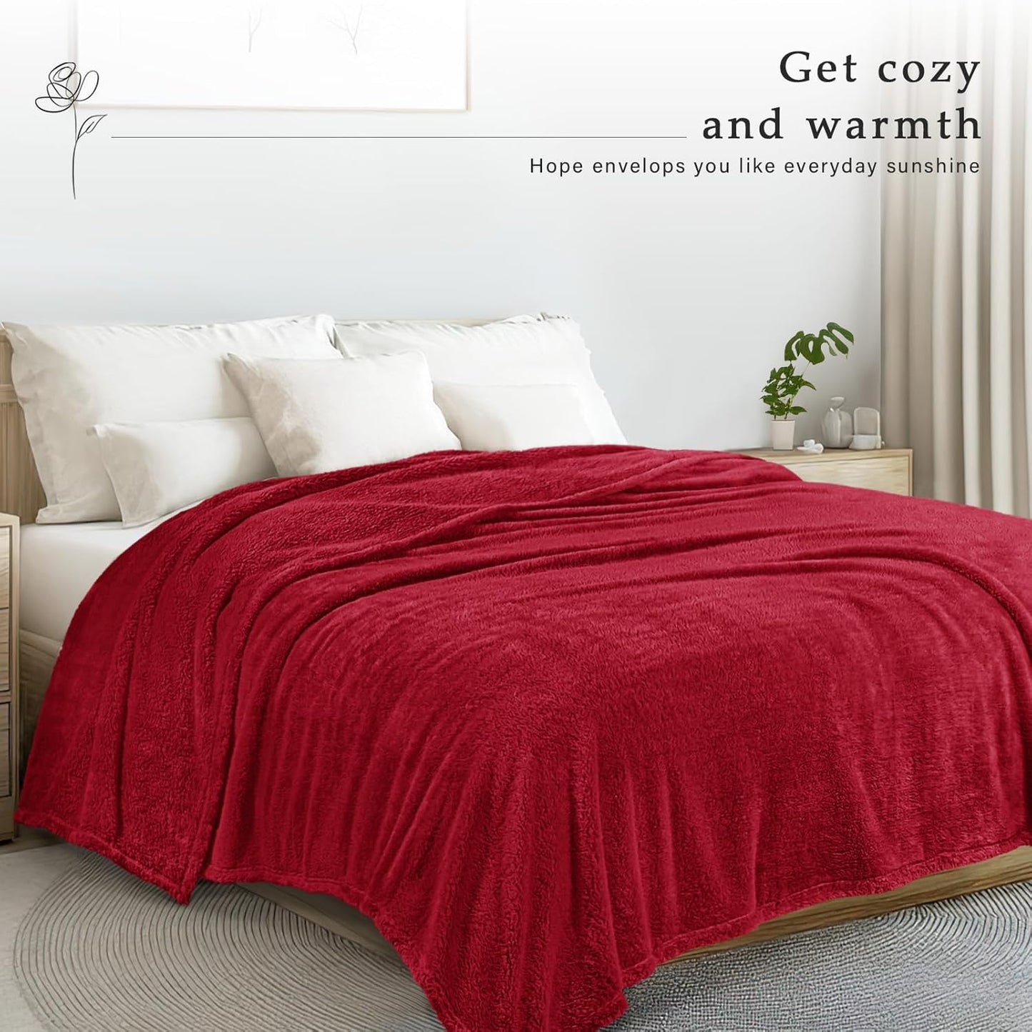 Exclusivo Mezcla King Size Flannel Fleece Blanket, Super Soft Velvet Plush Bed Blanket, Fuzzy Cozy and Warm for All Seasons, 90x104 Inches, Deep Red