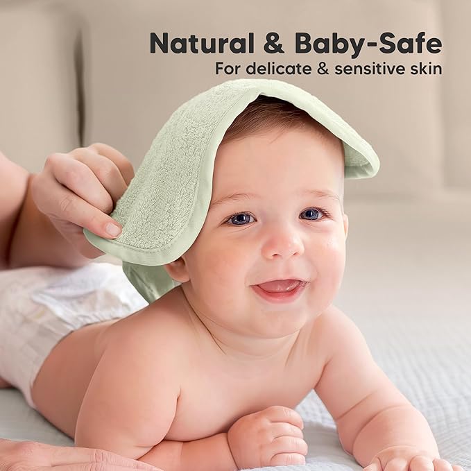 6-Pack Baby Washcloths - Soft Absorbent Viscose from Bamboo Wash Cloths for Babies, Kids, Toddlers, Infant, Newborn Bath Towels, Gentle on Sensitive Skin, 10x10 Reusable Face Towels (Verde)