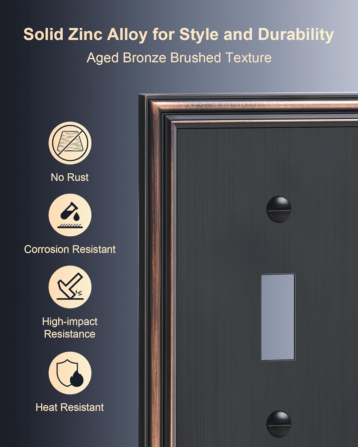 2-Pack Triple Toggle Light Switch Cover Plate, Durable Solid Zinc Alloy Decorative Switch Plate Covers, Aged Bronze 3 Gang Wall Plate, Corrosion Resistant