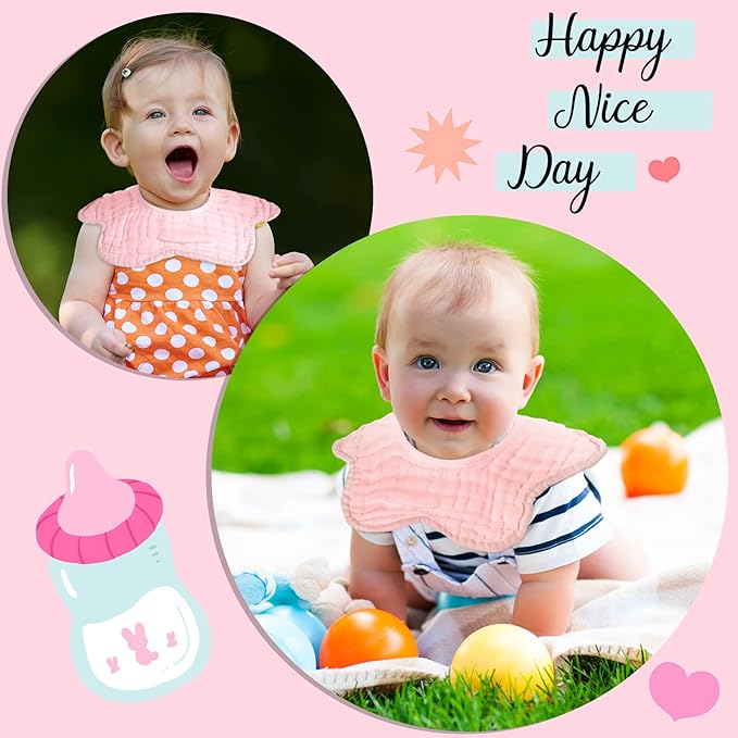 Geyoga 10 Pcs Baby Bibs 360° Rotate Baby Bandana Muslin Drool Bibs Petal Bibs Burp Gauze Cloths Absorbent Bib