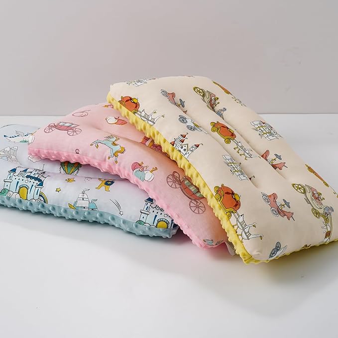 Reidio 1Pcs Toddler Pillow Double Sided Breathable Soft Cotton & Minky Dot Fabric Kids Pillow Cute Small Pillow Machine Washable (Yellow)