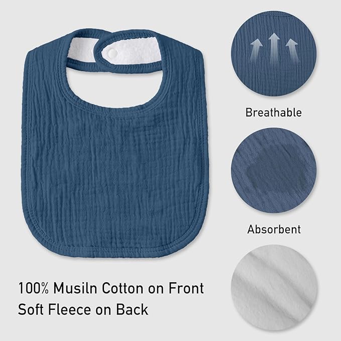 Muslin Baby Drool Bibs for Unisex Boys Girls, 6 Pack Soft Cotton Baby Bib for Teething Drooling, Essentials Shower Gift (6, Blue)