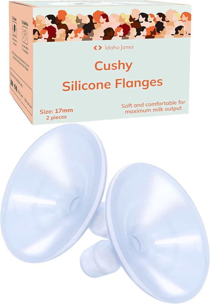 Smaller Cushy Silicone Flanges, Breast Shields - Replacement Pump Parts - for Spectra, Lansinoh, Medela Pumps - Great for Elastic Nipples - Double (2 Pack) - 17mm