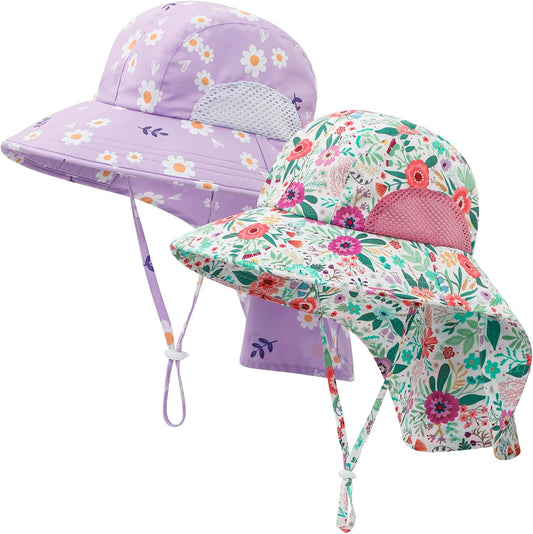 Baby Sun Hat UPF 50+ Mesh Liner Toddler Bucket Hats with Wide Brim Neck Flap for Outdoor Beach Swim