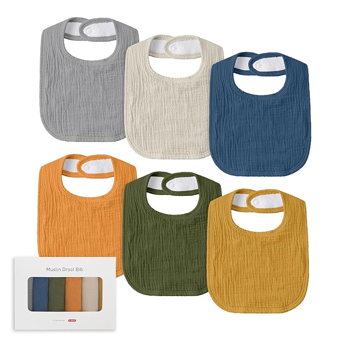Muslin Baby Drool Bibs for Unisex Boys Girls, 6 Pack Soft Cotton Baby Bib for Teething Drooling, Essentials Shower Gift (6, Yellow)