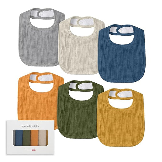 Muslin Baby Drool Bibs for Unisex Boys Girls, 6 Pack Soft Cotton Baby Bib for Teething Drooling, Essentials Shower Gift (6, Yellow)