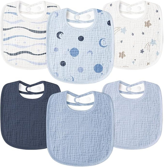 Susurration Muslin Baby Drool Bibs 6Pack Soft Square Adjustable Baby Bandana Bibs for Unisex Girls & Boys