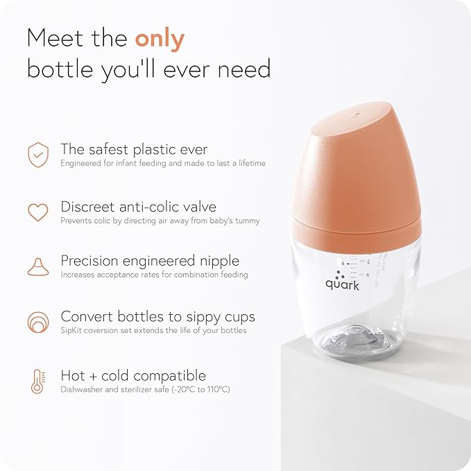 BuubiBottle Hybrid Bottle Feeding Bundle by Quark - Baby Bottle Set with Baby Bottles for Breastfed Babies from Newborn to Toddler - With RealFeel Anti Colic Nipples, Sippy Cup Conversion Kit - Orange