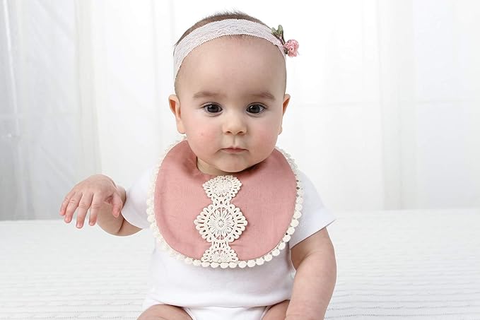 GZMM Baby Bib For Girls,Reversible Waterproof Handmade Natural Cotton Baby Drool Bib 0-12 months 3 Pack