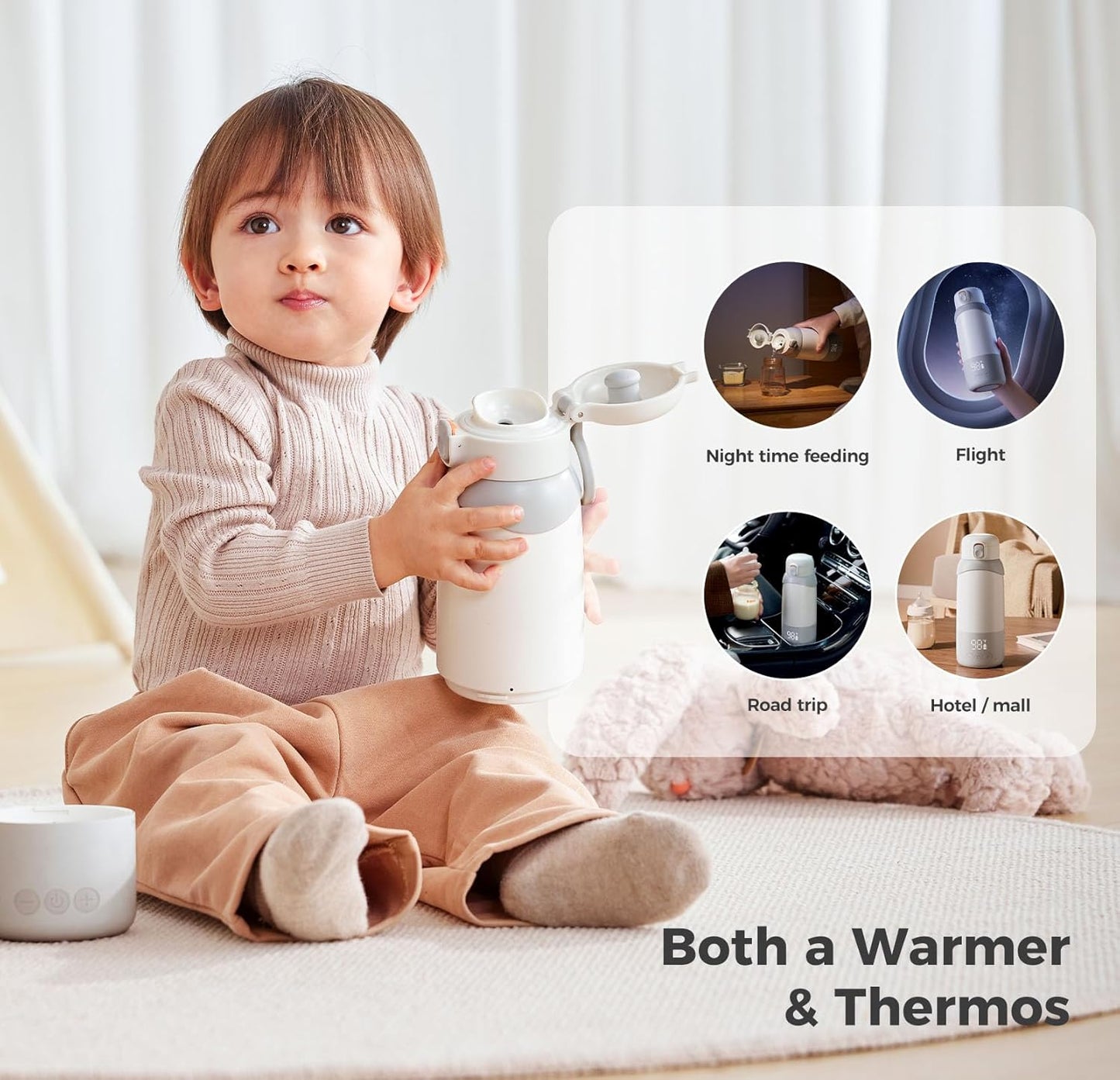Portable Milk Warmer Pro for Travel, Detachable Bottle Warmer with Rapid and Stable Heating for Breast Milk & Water, 17.5 oz Capacity and Extended Battery Life for on the Go