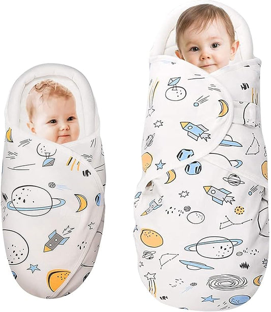 Premium Soft Cotton Baby Swaddle Blankets, Unisex Baby Blanket Wrap for Newborn Baby Boys Girls, Skin Friendly Wearable Swaddling Sleep Sack Calms Startle Reflex (White, 0-3 Months + 3-6 Months)