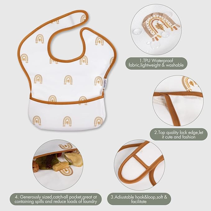 Soarwg Kids Baby Bibs, 5 Pack Waterproof Bibs for Unisex Boys Girls, Essential Must Have for Babies Eating, Feeding