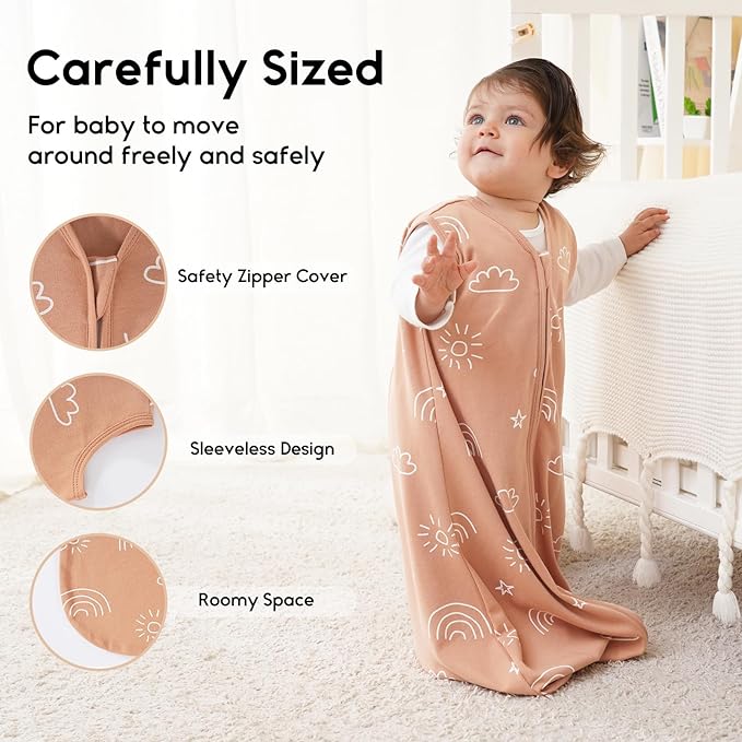 Yoofoss Baby Sleep Sack 12-18 Months 0.5 Tog Wearable Blanket for Baby, 3 Pack 100% Organic Cotton Infant Toddler Sleeping Sack 2-Way Zipper Lightweight Sleep Sack