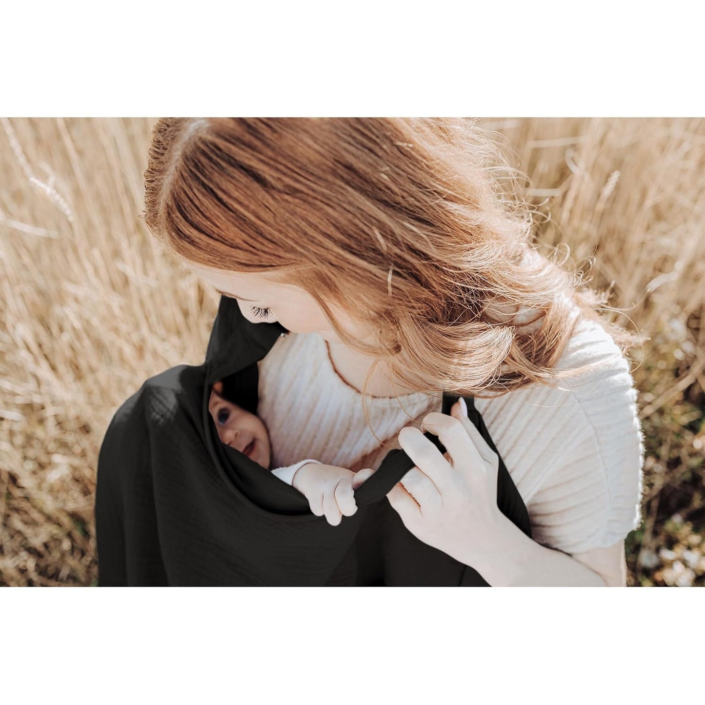 Konssy Muslin Nursing Cover for Baby Breastfeeding, Breathable 100% Cotton Breastfeeding Cover with Rigid Hoop for Mother Nursing Apron, Multi-use Carseat Canopy Canopy (Black)